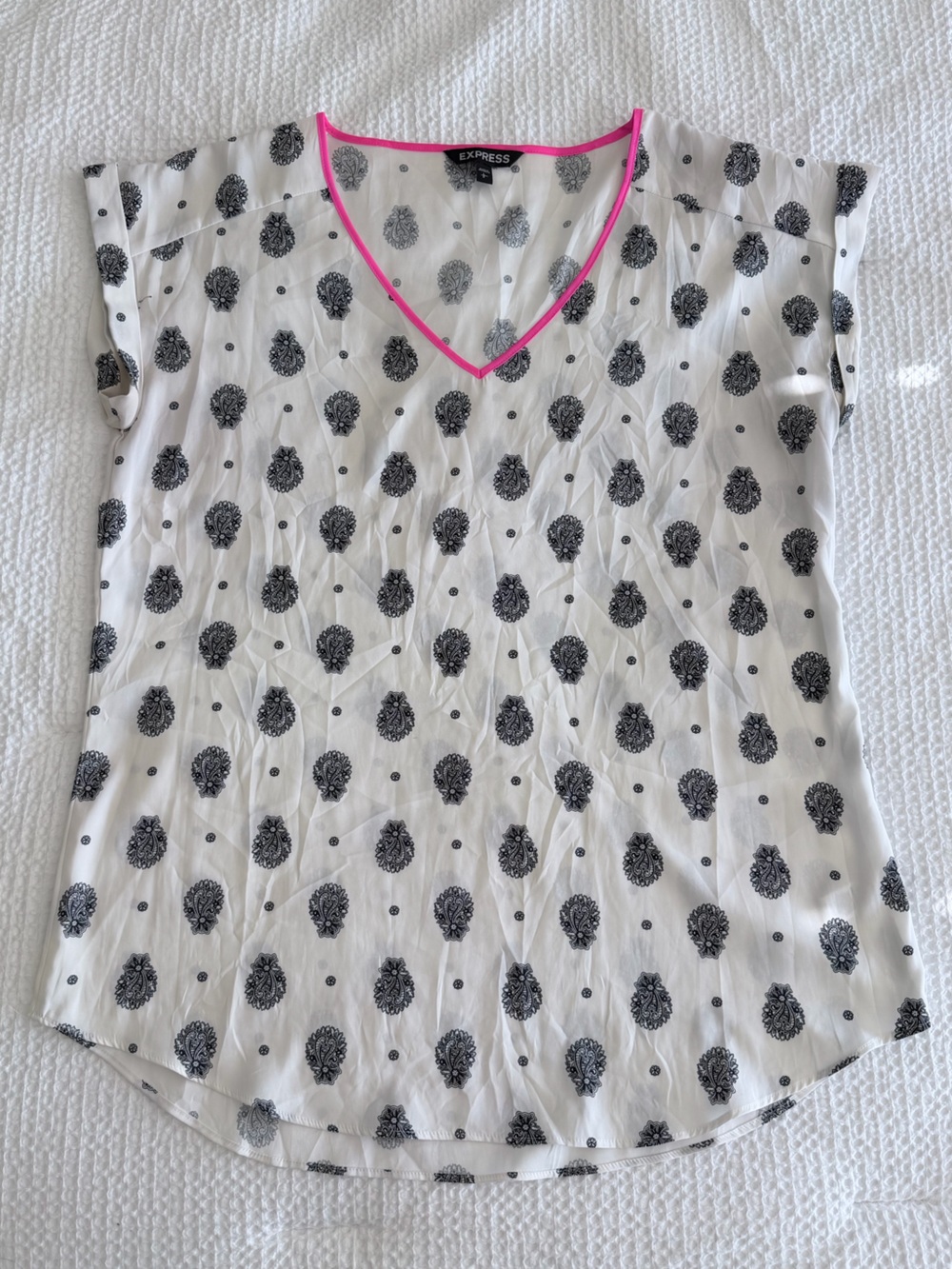 Express White and Black Patterned Blouse Top